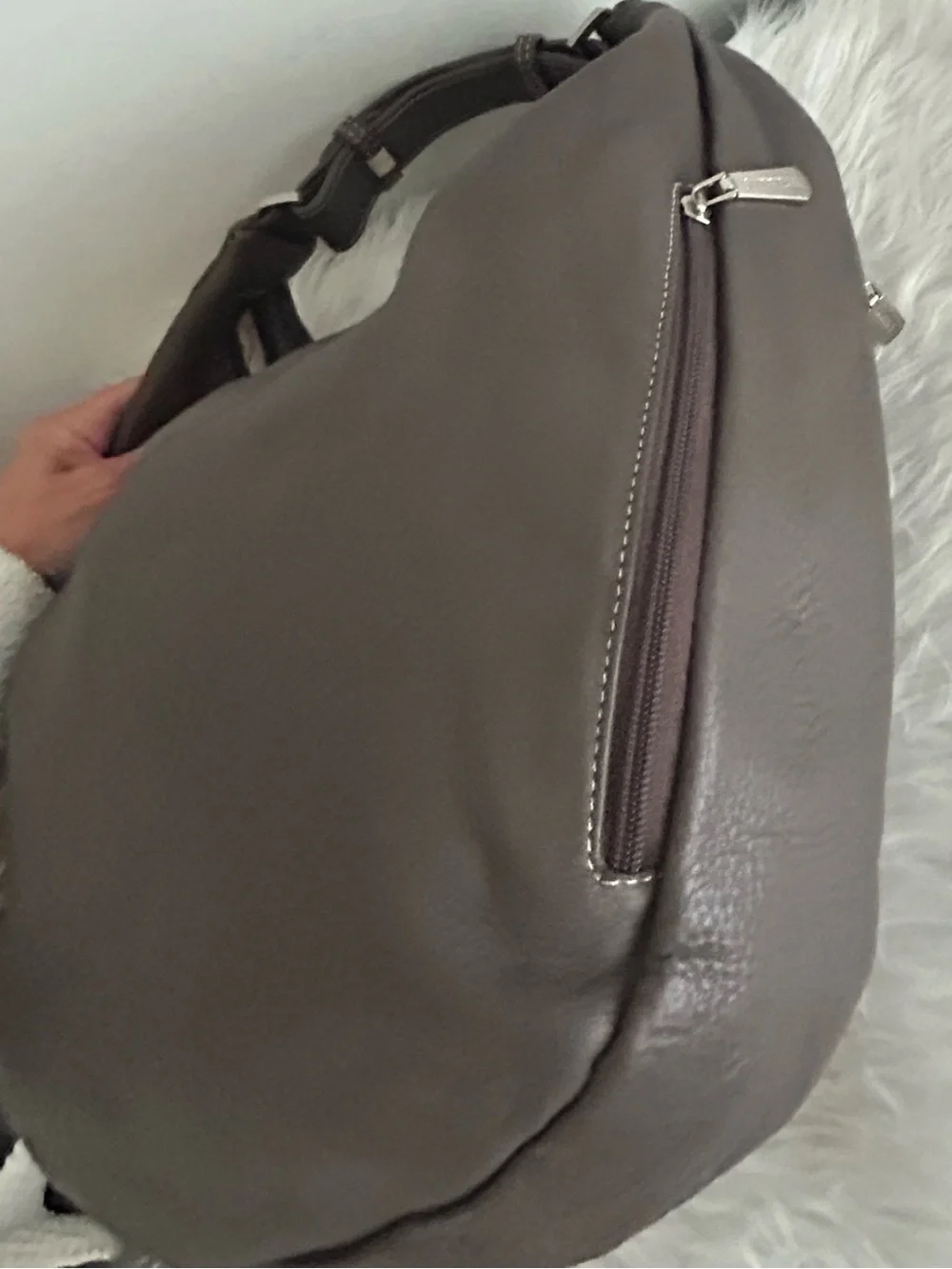 Sabrina Gray Leather Hobo Shoulder Bag Slouchy Everyday Purse